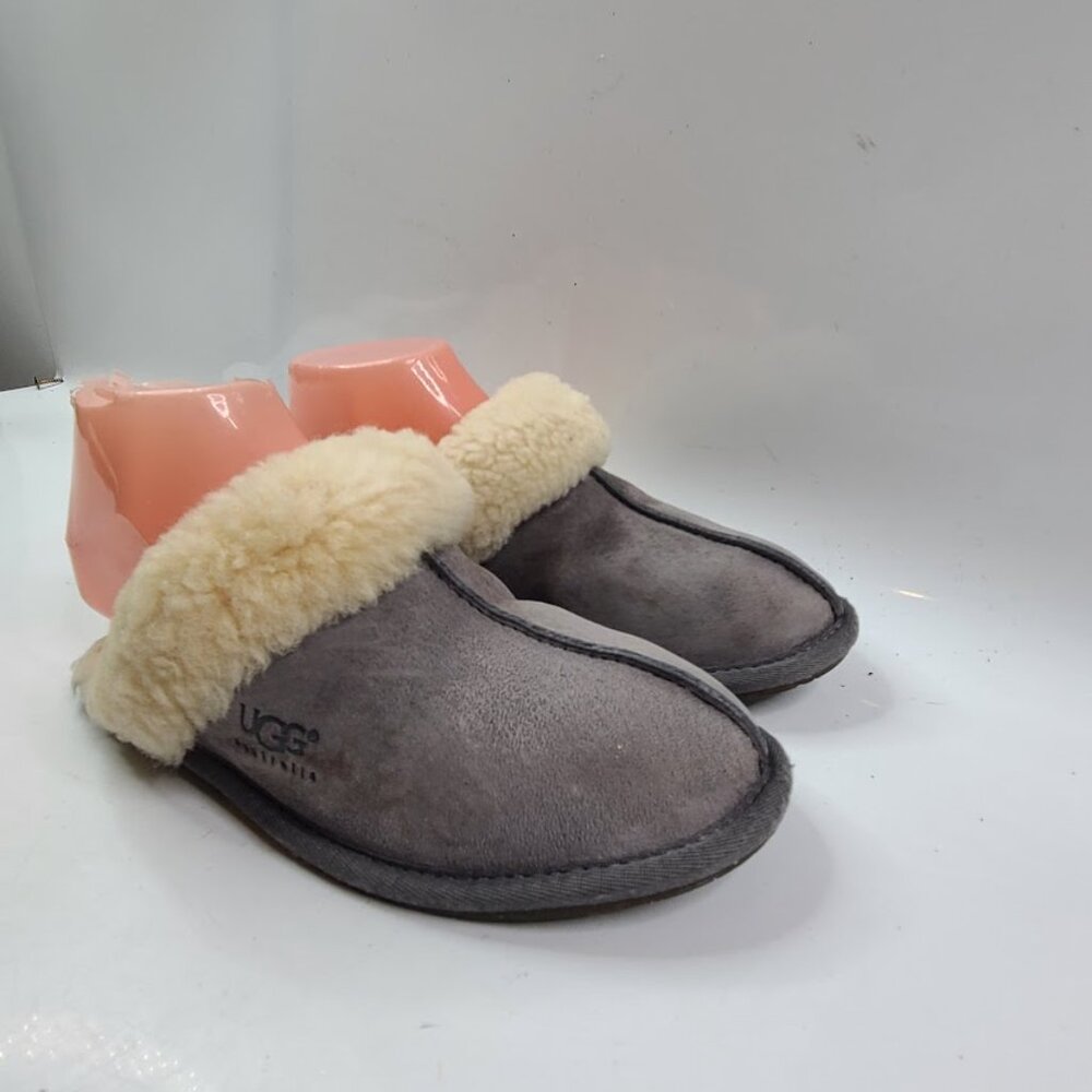 UGG Women's Gray White Scuffette II 5661 Suede Fur Slip-On Winter Slipper Size 5 - Picture 3 of 7